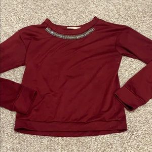 Long sleeved jeweled scoop top, S